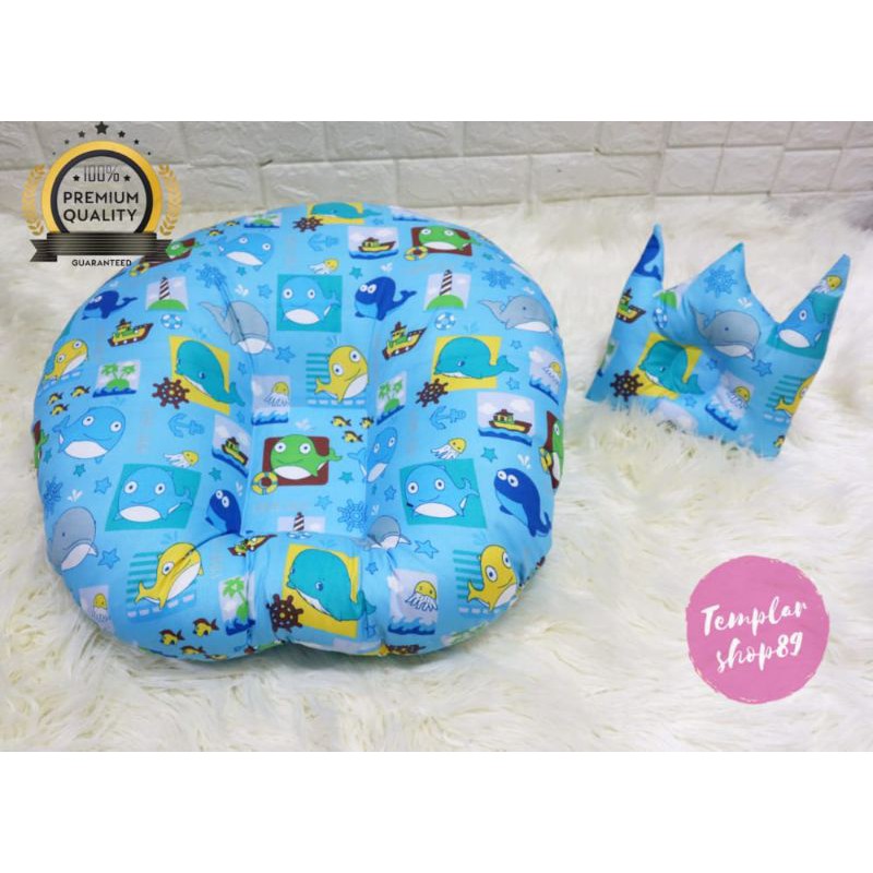 sofa bayi / kasur bayi multifungsi / free tas mika dan bantal bayi motip paus biru