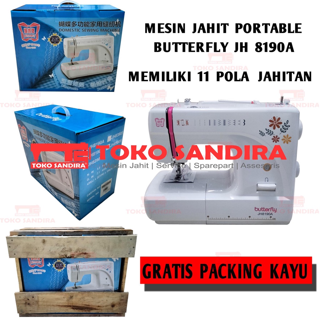 Mesin jahit BUTTERFLY JH 8190A/Mesin jahit portable JH8190A/BUTTERFLY 8190