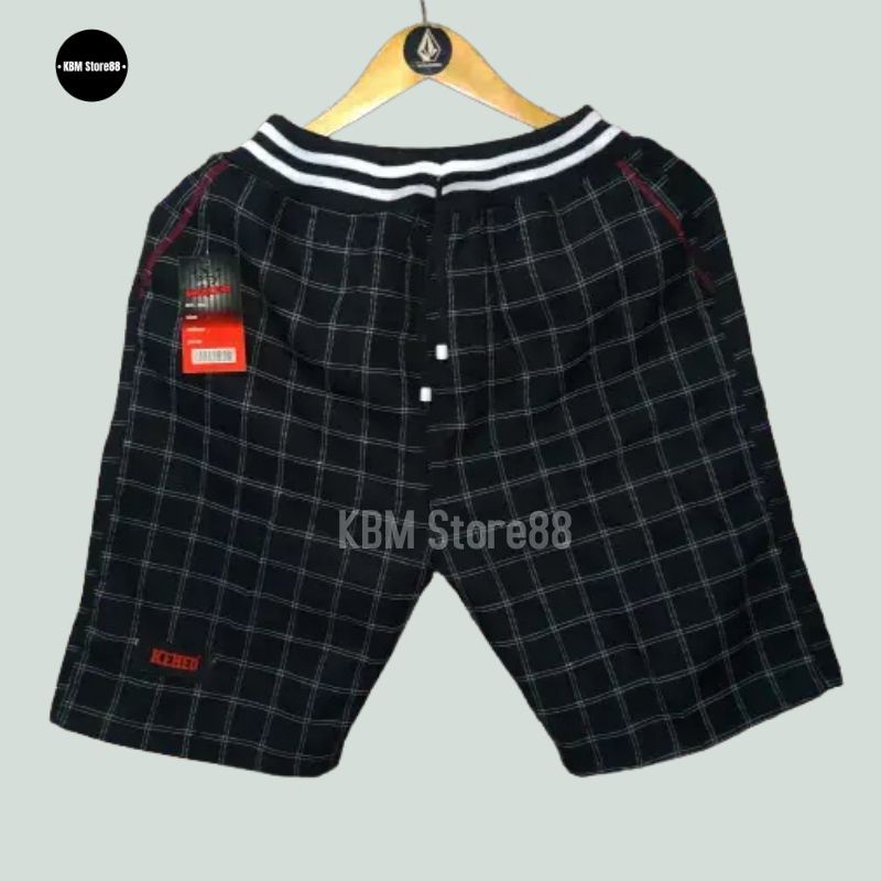CELANA PENDEK TARTAN KOTAK-KOTAK PRIA PINGGANG KARET CELANA PENDEK PANTAI MOTIF COWOK CELANA KOLOR