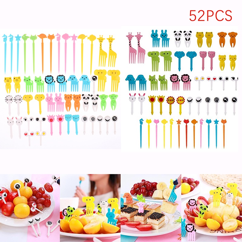 52pcs Garpu Buah Mini Desain Kartun Hewan Untuk Dekorasi Pesta Anak