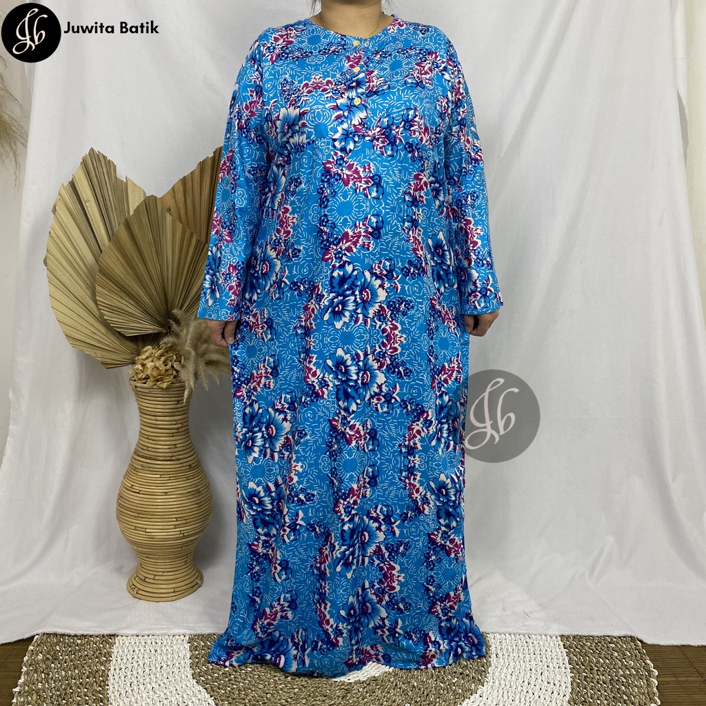 Juwita Batik - Daster Longdress Busui Jumbo Lengan Panjang Motif Bunga Melati Seri Warna XXL LD 120 - Long dress Muslim