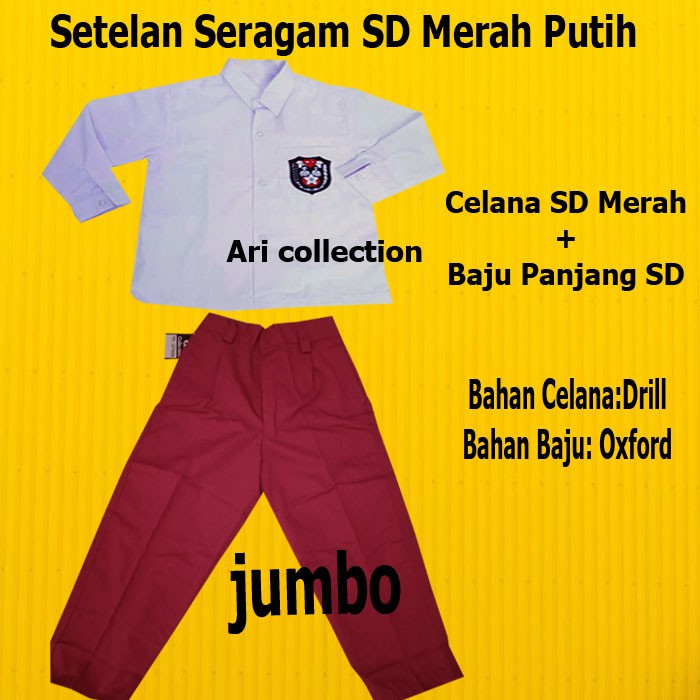 Stelan Seragam Sekolah SD Jumbo Lengan Panjang Laki-Seragam SD Laki Laki Lengan Panjang-Seragam SD