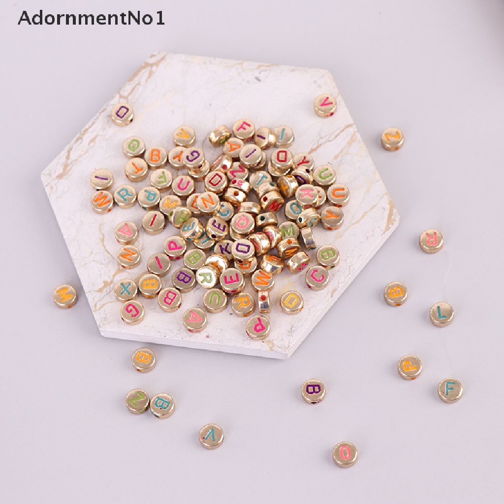 (AdornmentNo1) 100pcs / Set Manik-Manik Akrilik Bulat Motif Tulisan 4x7mm Untuk Aksesoris Perhiasan Diy