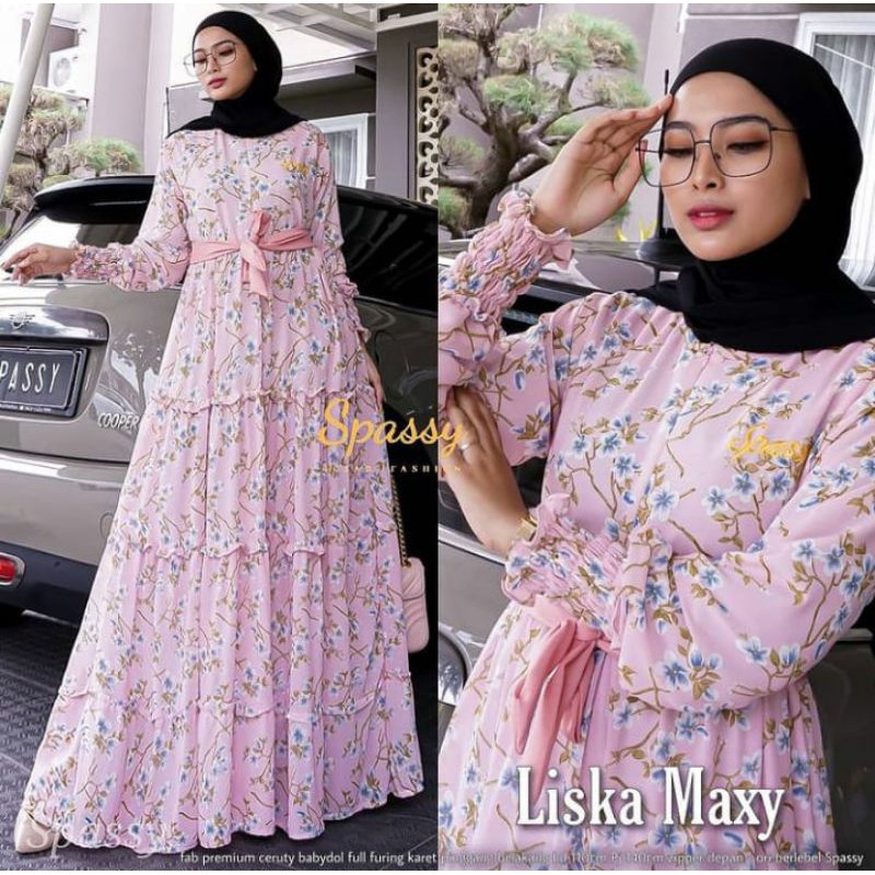Liska Maxy ORI by spassy / dress ceruty motif bunga ld 110 / gamis busui kekinian