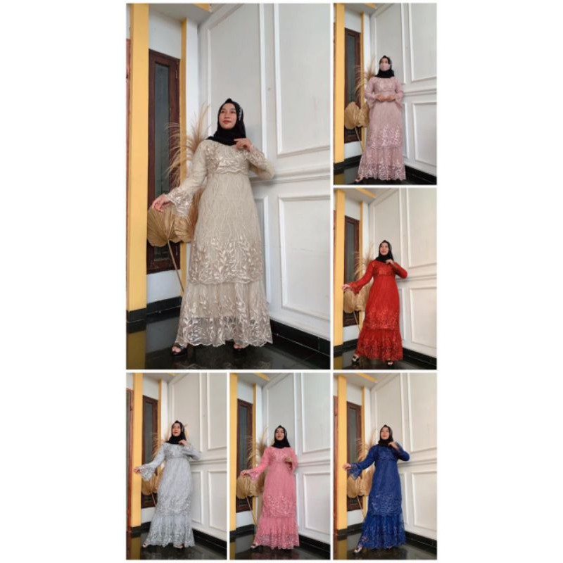 Gamis brokat tule/tile model moder buat kondangan/wisuda