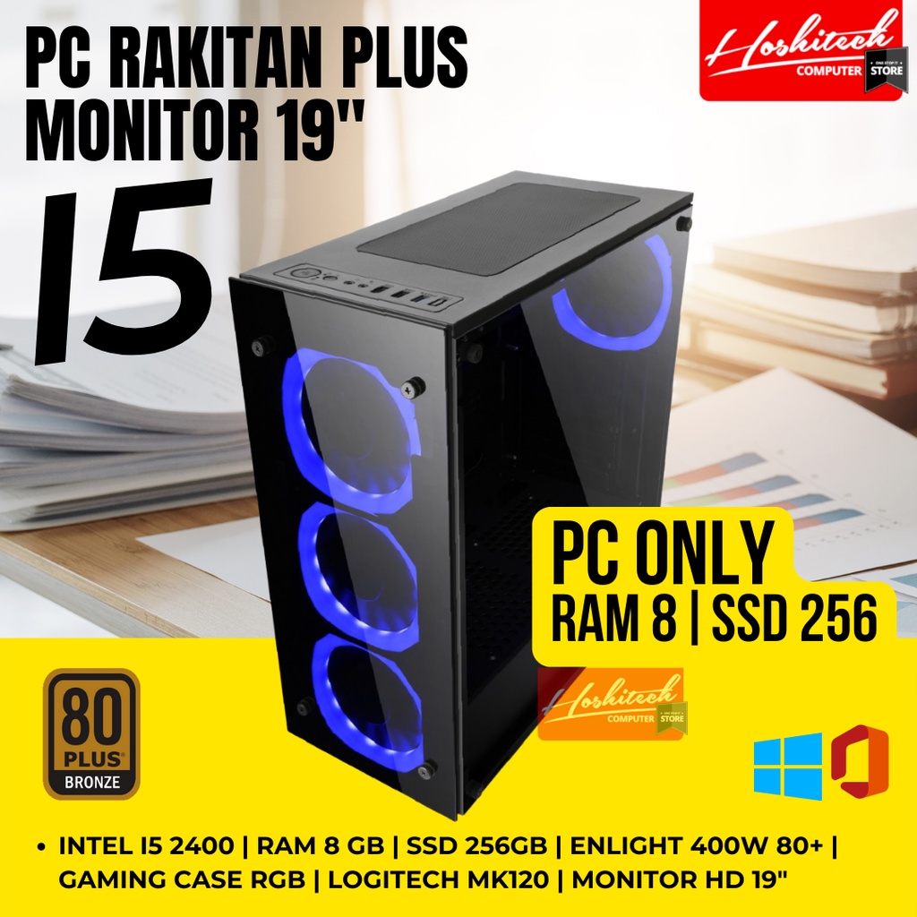 PC KOMPUTER RAKITAN I5 OFFICE KANTOR MURAH R8/SSD256/MONITOR 19