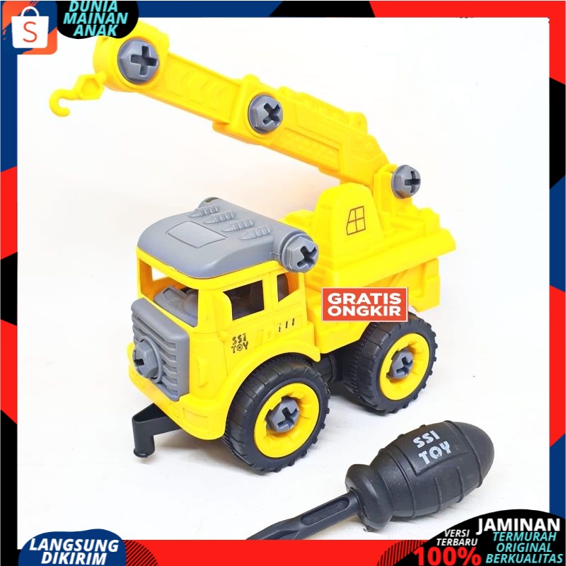 Mainan Anak Mobil Truk Bongkar Pasang DIY Obeng Toy Car Mixer Truck 1 set Kemasan Kantong