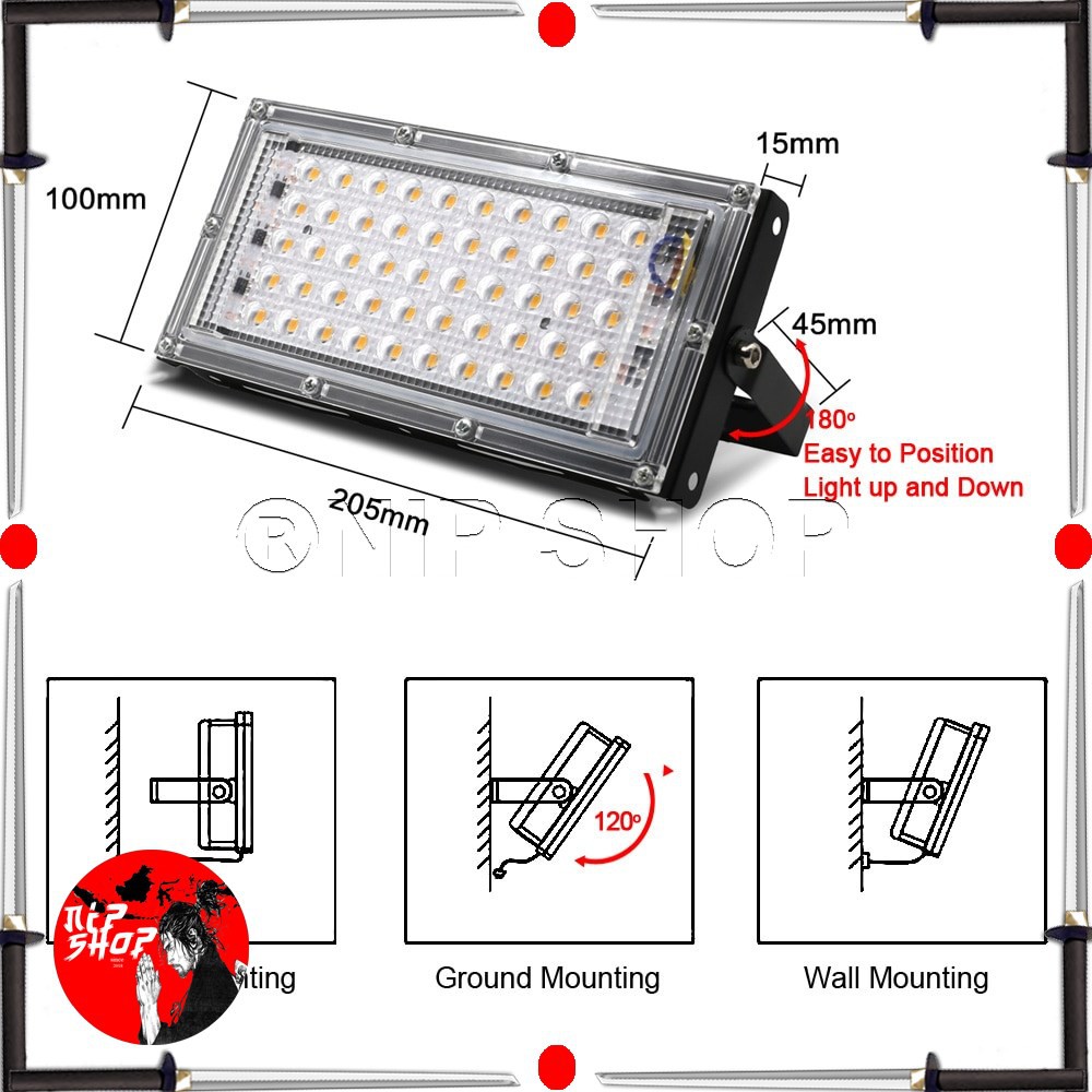 Lampu Sorot Flood Light Waterproof 4500 Lumens 50W Cool White 6500K- A8 - Black