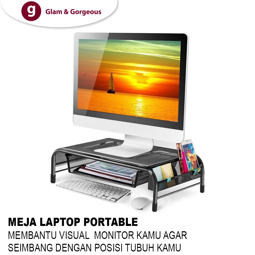 Meja Laptop Portable Rak Minimalis Logam Dekstop Penyimpanan RM011