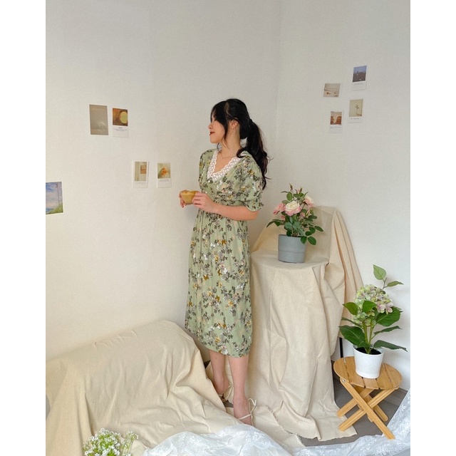 KANON - Sua Floral Dress - Dress rayon midi vintage motif kembang