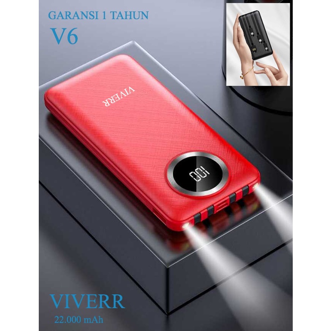 Powerbank VIVERR V6 Kapasitas 22.000 mAh Fast charging Original Garansi 1 tahun.