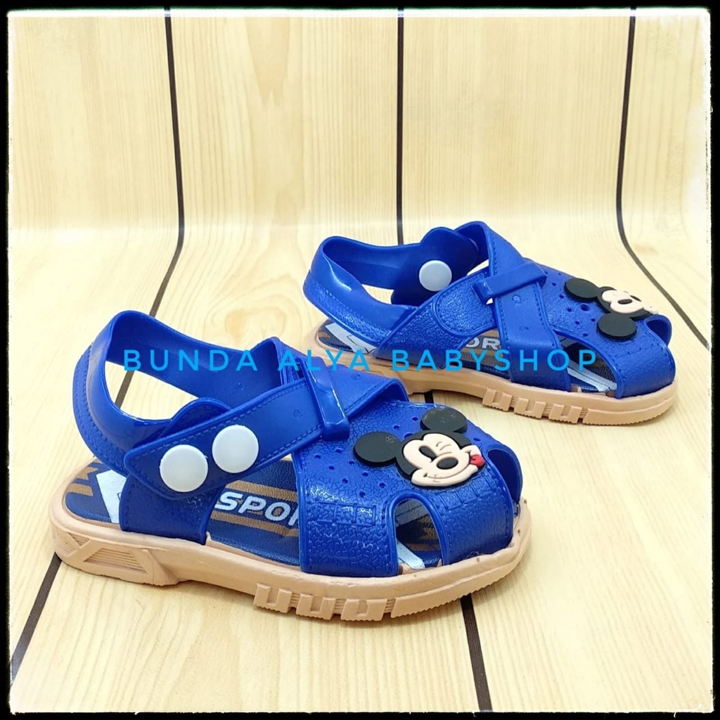 Sendal Anak Laki Laki Usia 6 Bulan 1 2 3 Tahun Kartun BIRU Karet Elastis  - Sepatu Sandal Anak Cowok Anti Licin