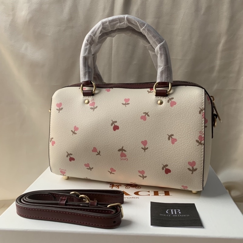 Coach Rowan Satchel With Heart Floral Print (C3243)