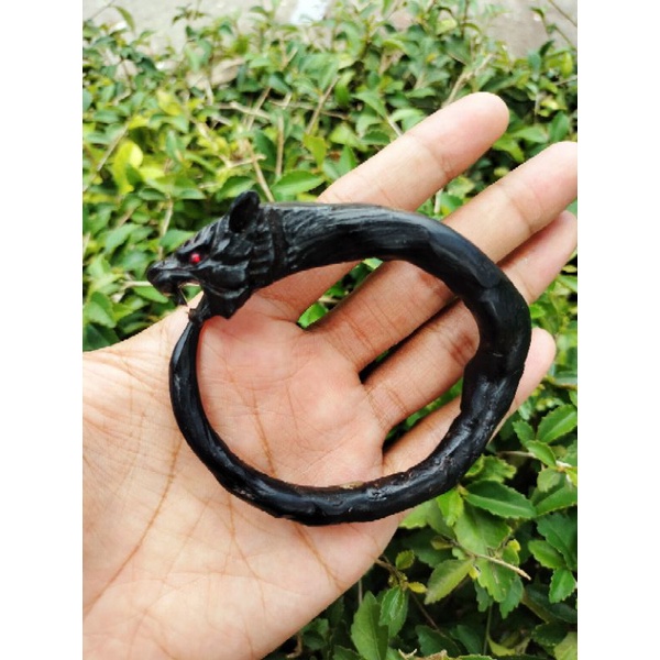 Gelang akar bahar hitam ukir macan