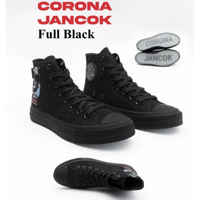 NOBRANDS FOOTWEAR CORONA JANCOK HIGH ALL BLACK SEPATU CORONA JANCUK TPS HI FULL BLACK TRUE NORMAL  O