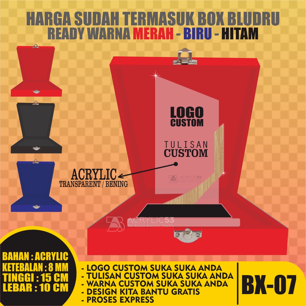 PLAKAT, PLAKAT AKRILIK, PLAKAT ACRYLIC, PLAKAT CUSTOM, VANDEL, PIAGAM PENGHARGAAN 15X10 + BOX S07