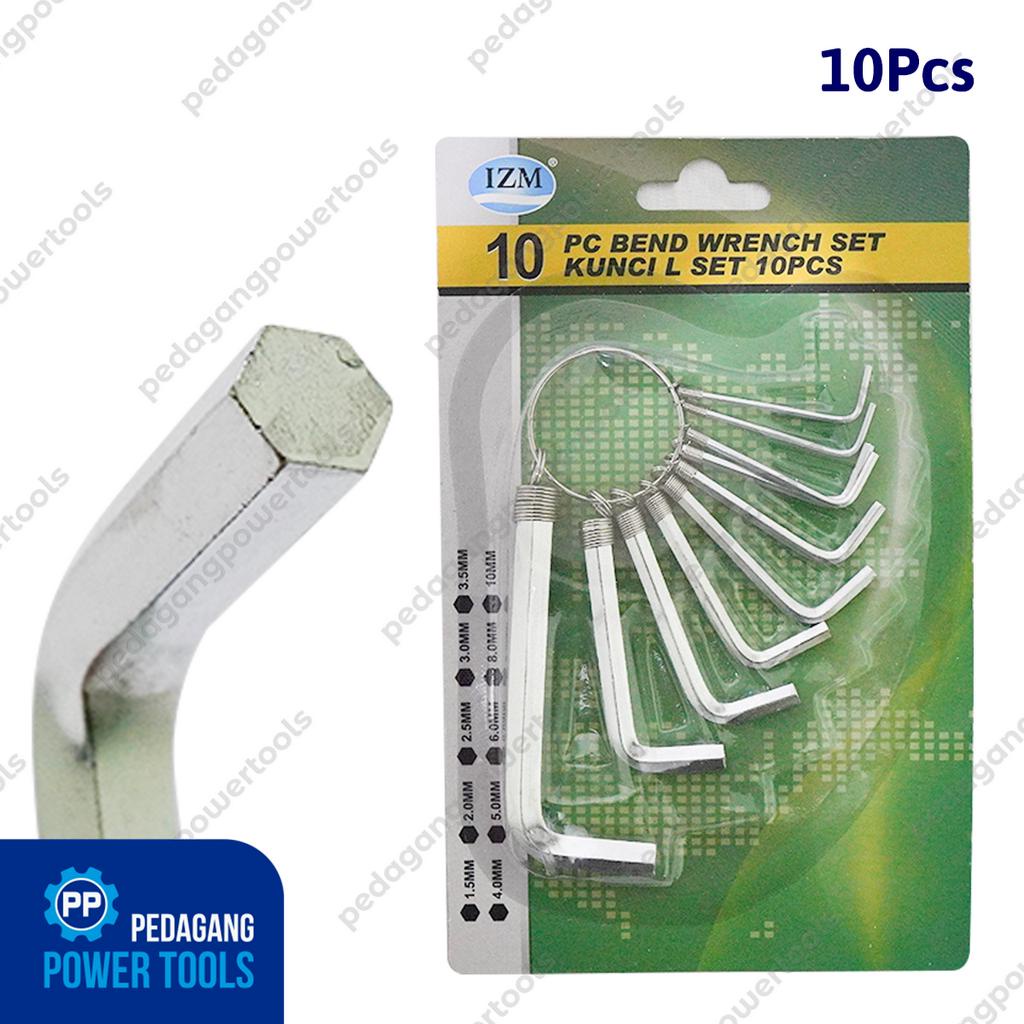 IZM Kunci L Set Pendek 10 pcs Flat Chrome 1.5-10 mm Tool Kit Sepeda