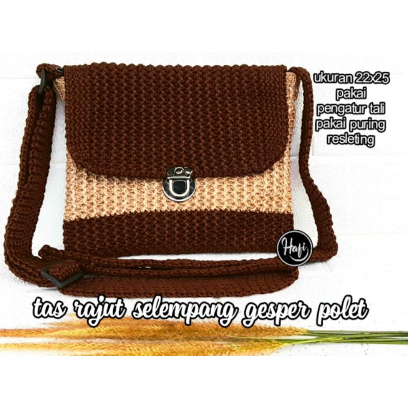 tas rajut selempang gesper polet /slingbag