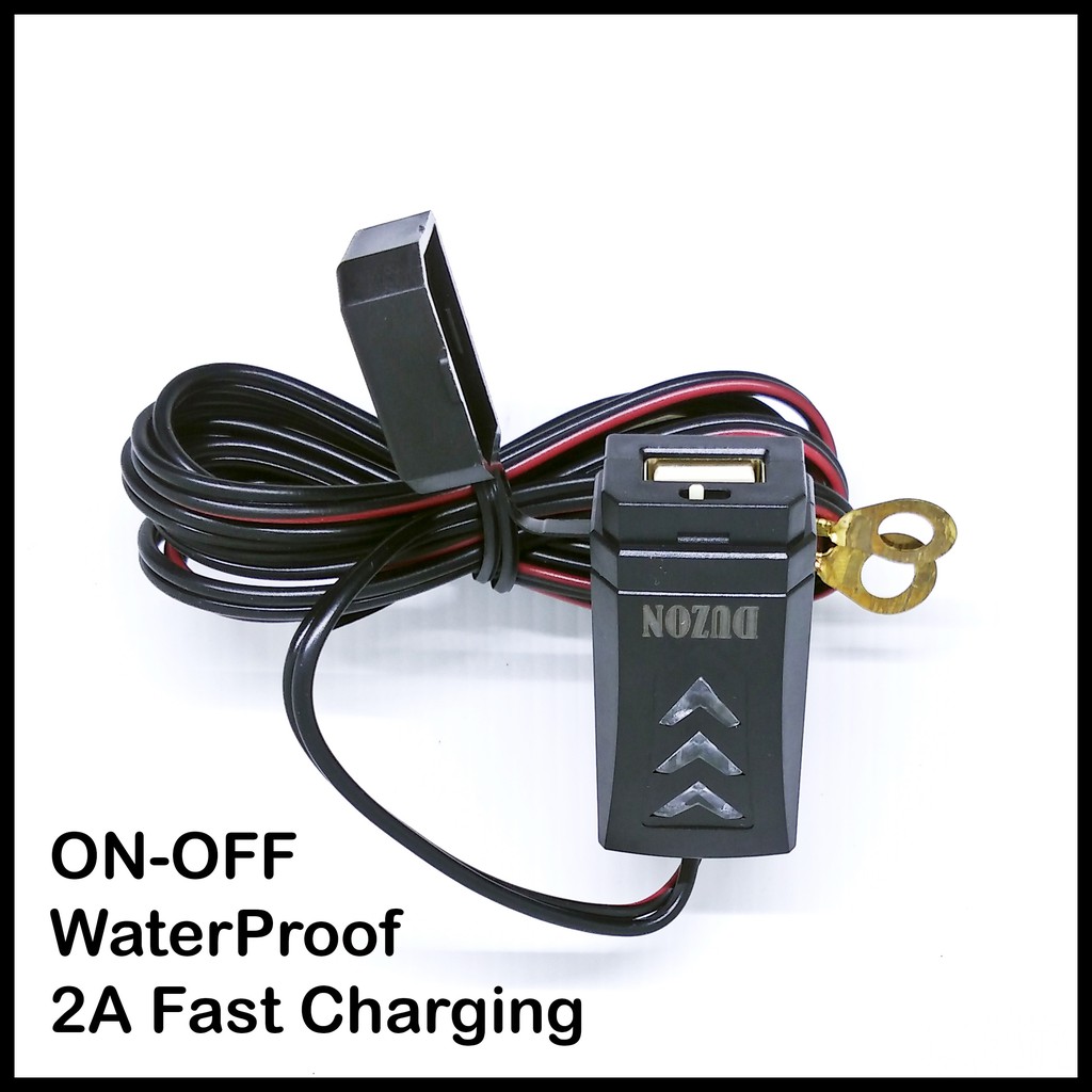 Duzon Charger Motor USB HP Anti Air 2A Waterproof Handphone Dg Saklar On Off 2 Ampere