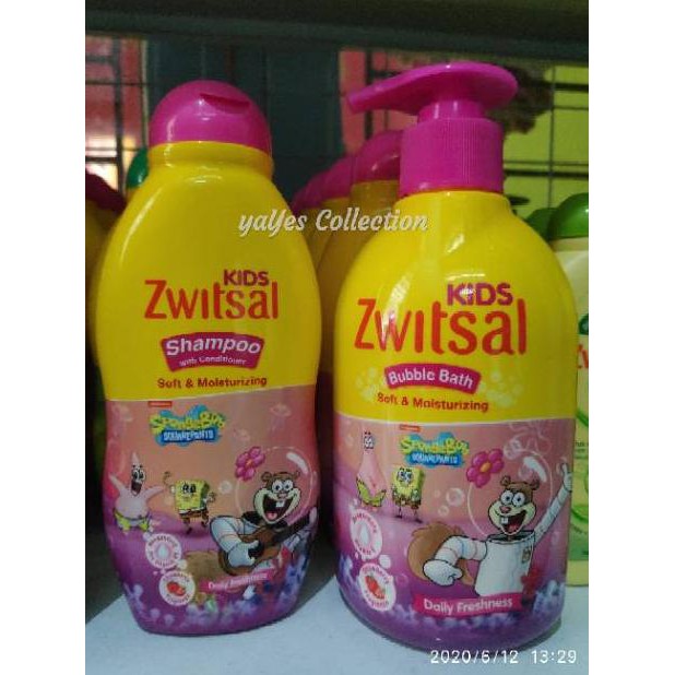 Paket Zwitsal kids bubble bath clean soft 280 ml pump shampoo 180 ml spombob boboiboy beauty switsal