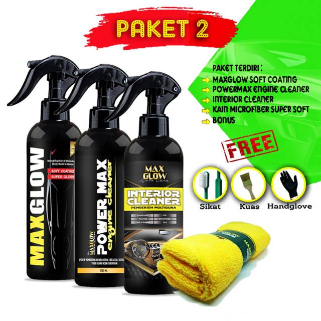 PAKET 2 maxglow pengkilap engine cleaner degreaser interior cleaner kain microfiber maxglow