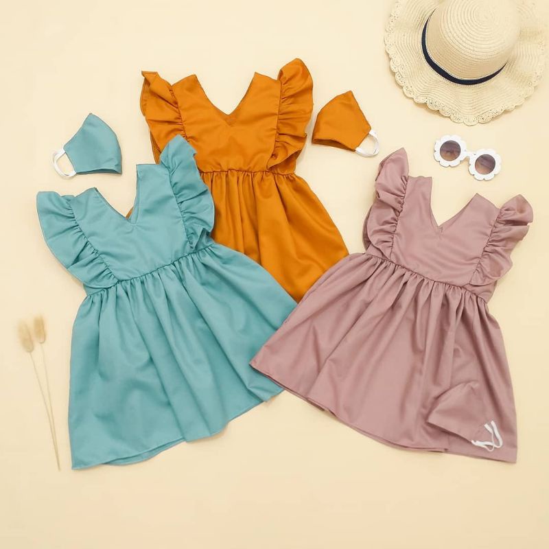 Dress anak ruffle-dress Ruby-Dress anak perempuan-ruffle anak polos-baju pesta anak