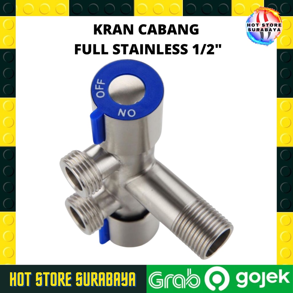 Kran Shower Double Stop Kran Cabang Kanan Kiri Dua Stop Kran Cabang 2 On Off shower mandi/Wastafel/kloset Full Stainless Steel Termurah Shower Toilet/Wc Plus Kran air cabang Kran Shower KERAN MESIN CUCI CABANG KRAN AIR SHOWER STAINLESS SUS 304