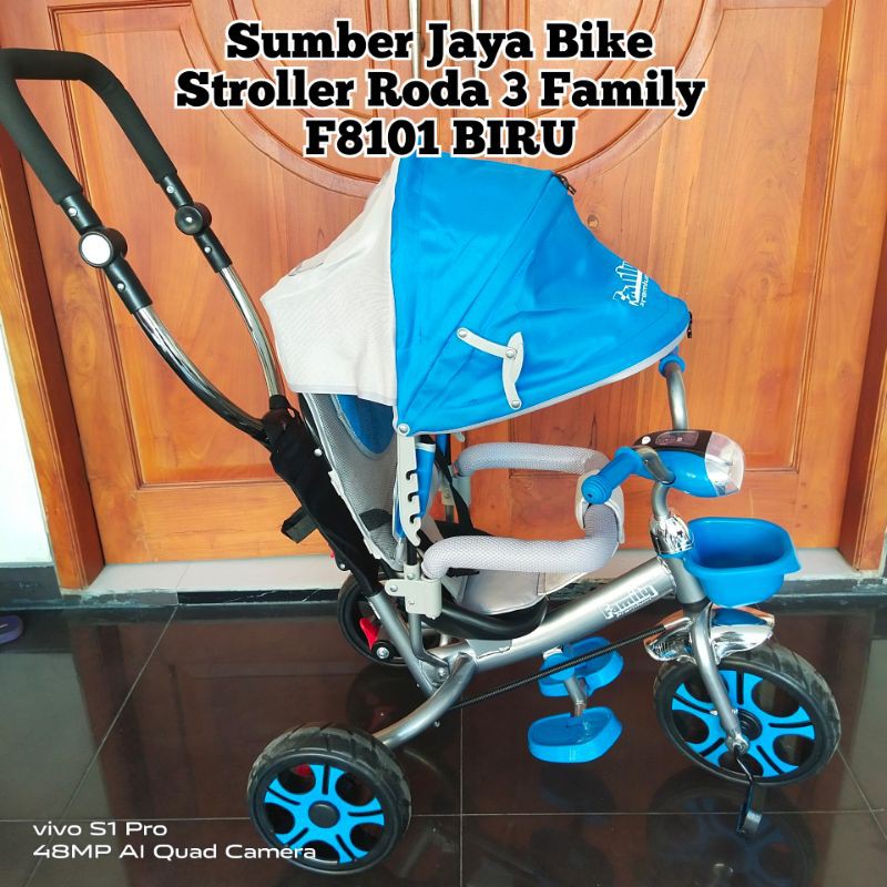 sepeda roda tiga anak family F-8101 stroller ada lampu dan musik