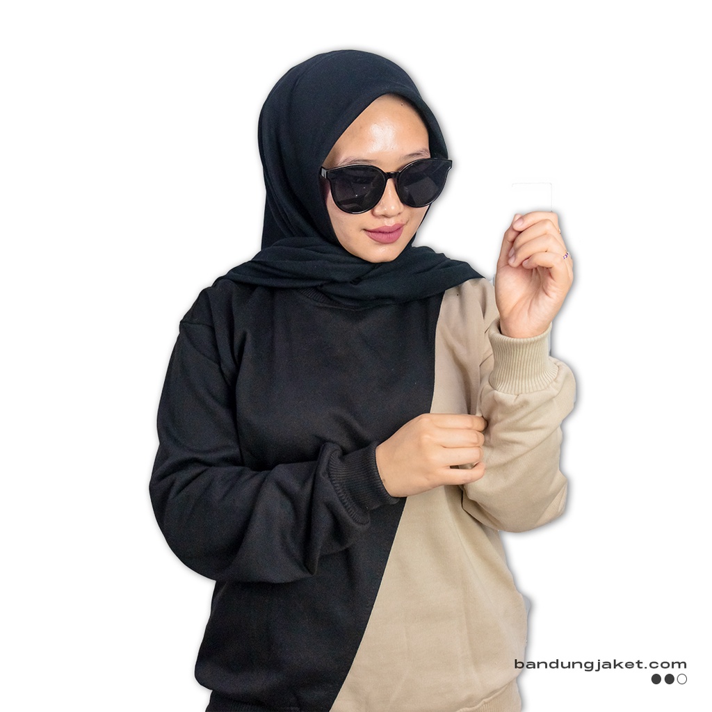 Slash Sweatshirt Kombinasi BLACK_CREEM || SWEATER  CRAWNECK BASIC WANITA FASHIONABLE