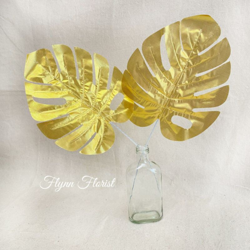 Daun Monstera Emas Daun Artificial / Daun Dekorasi / Daun Plastik / Daun Pernikahan