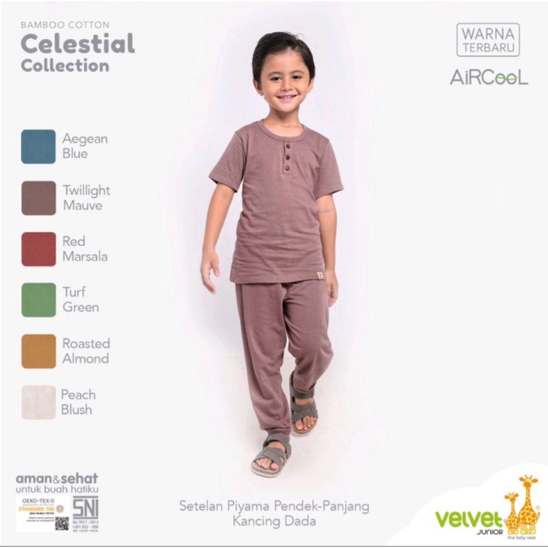 VELVET JUNIOR CELESTIAL AIRCOOL / SETELAN PENDEK-PANJANG VELVET JUNIOR BAMBOO CELESTIAL AIRCOOL