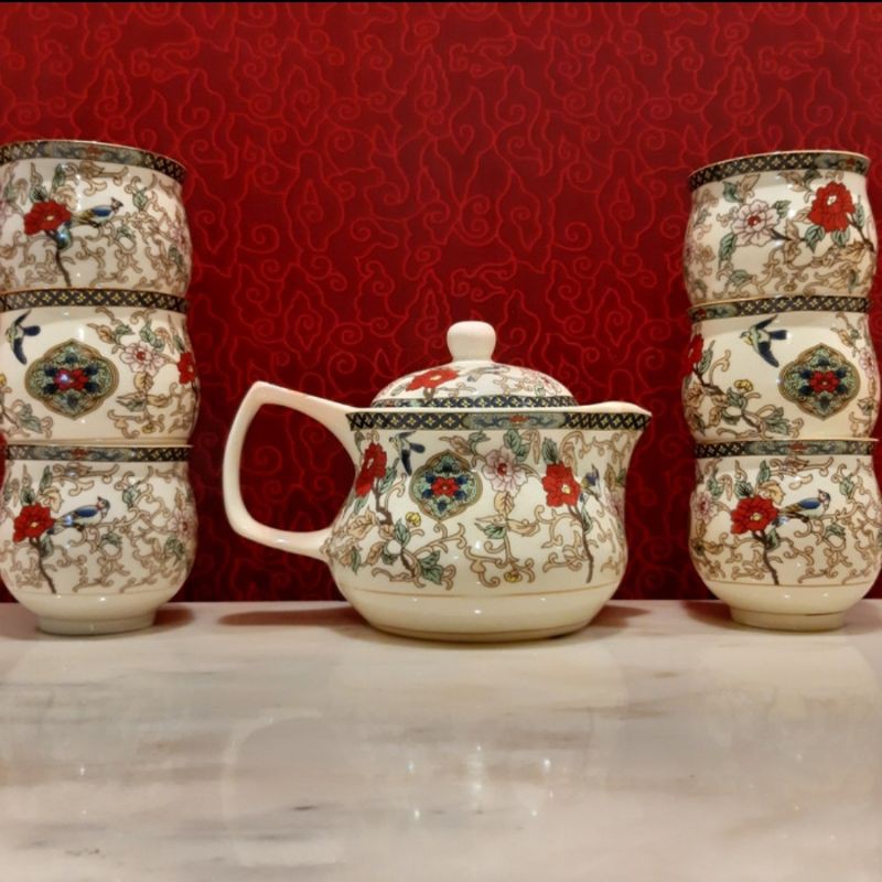 Promo Teaset Antik Double Ceramic Motif Burung
