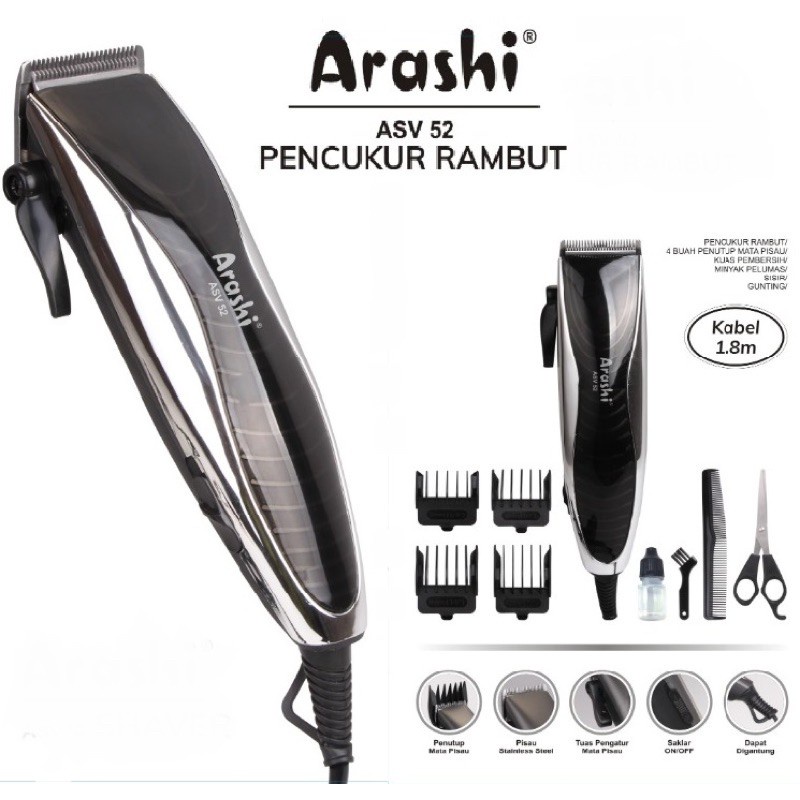 Arashi Alat Cukur Rambut ASV-52 Electric Shaver / Hair Clipper Kabel Arashi ASV52