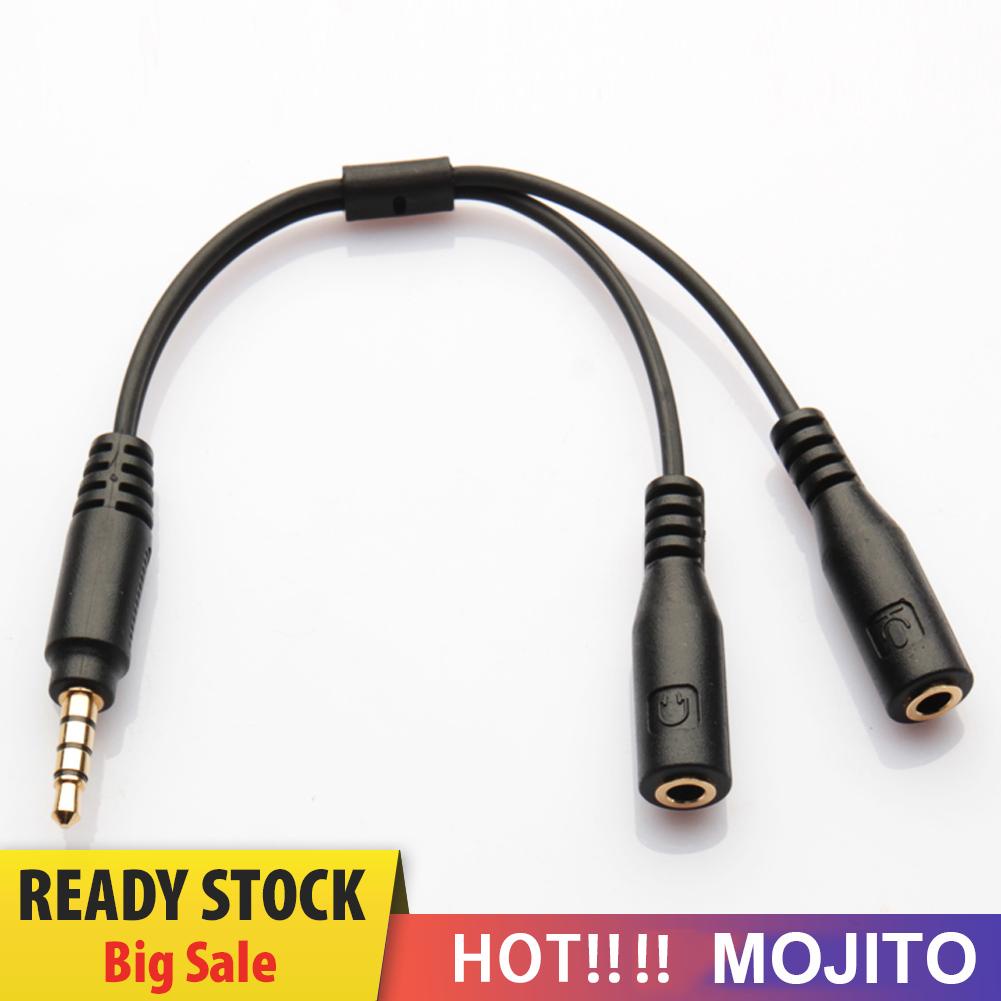 MOJITO 3.5mm Stereo Audio Male to 2 Female Headphone Mic Y Splitter Cable Adapter