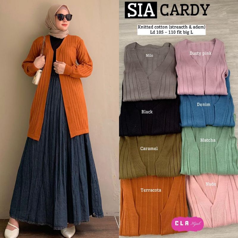 Sia Long Cardigan Kardigan Polos Wanita Knitted Cotton Katun Lengan Panjang