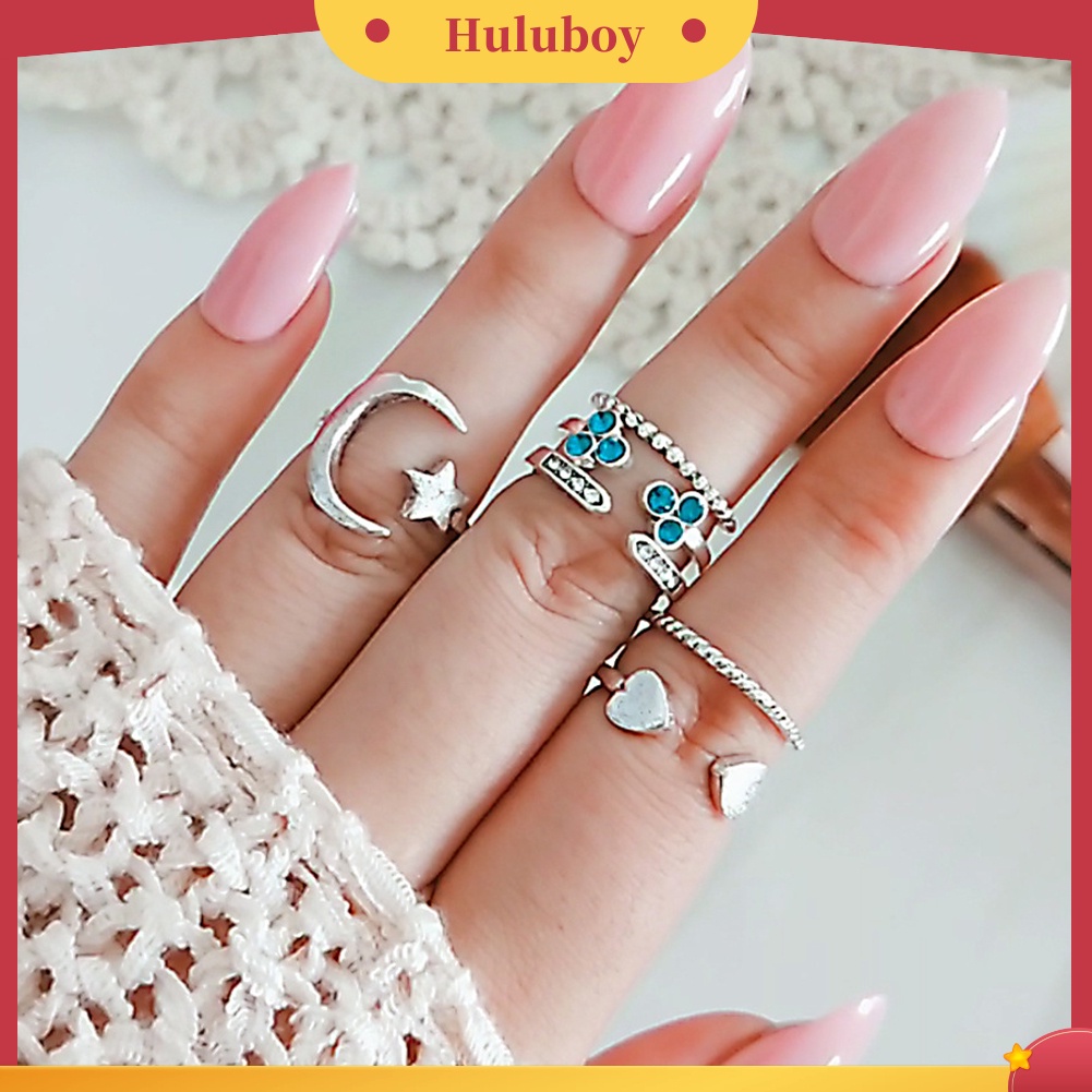 Hu Hu Hu Hu Hu Alat Bantu Pasang Kacamata♡ 6pcs / Set Cincin Buku Jari Aneka Bentuk Warna Gold / Silver Untuk Wanita