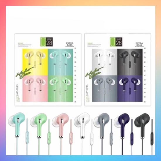 Headset Handsfree Macaron U28 Earphone HIFI Stereo Sound Macaron U-28 Extra Bass