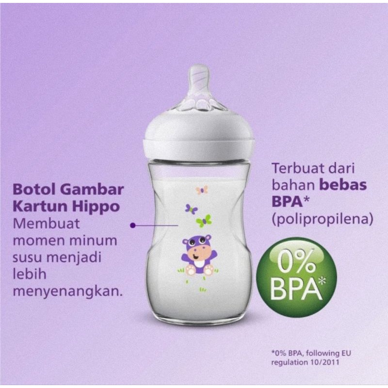 Philips Avent Natural Bottle Hippo 260ml Single Pack - Botol Susu Bayi