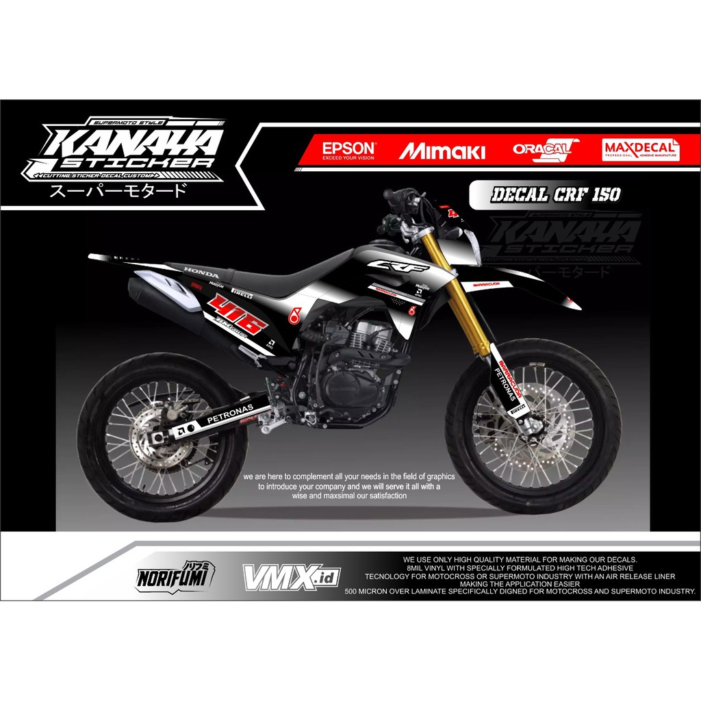 Decal CRF Decal Trail / Supermoto / Motocross Termurah motif Terbaru Warna Hitam Putih