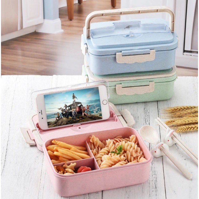 1 SET wheat straw lunch box / tempat bekal anak / kotak box tempat makanan / kotak makan / bekal