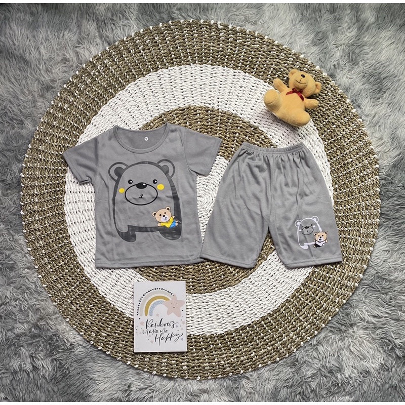 SETELAN BABY BEAR ABU / SET BAJU ANAK / SETELAN KAOS ANAK UNISEX USIA 0 - 7 TAHUN