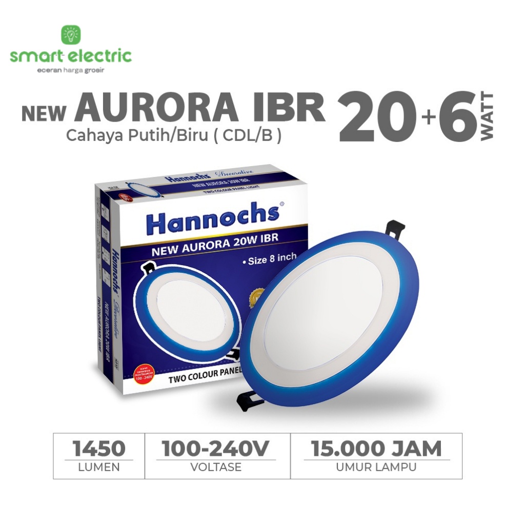 Hannochs Aurora 20 Watt Lampu Downlight Bulat LED Tanam Plafon Cahaya Putih Biru