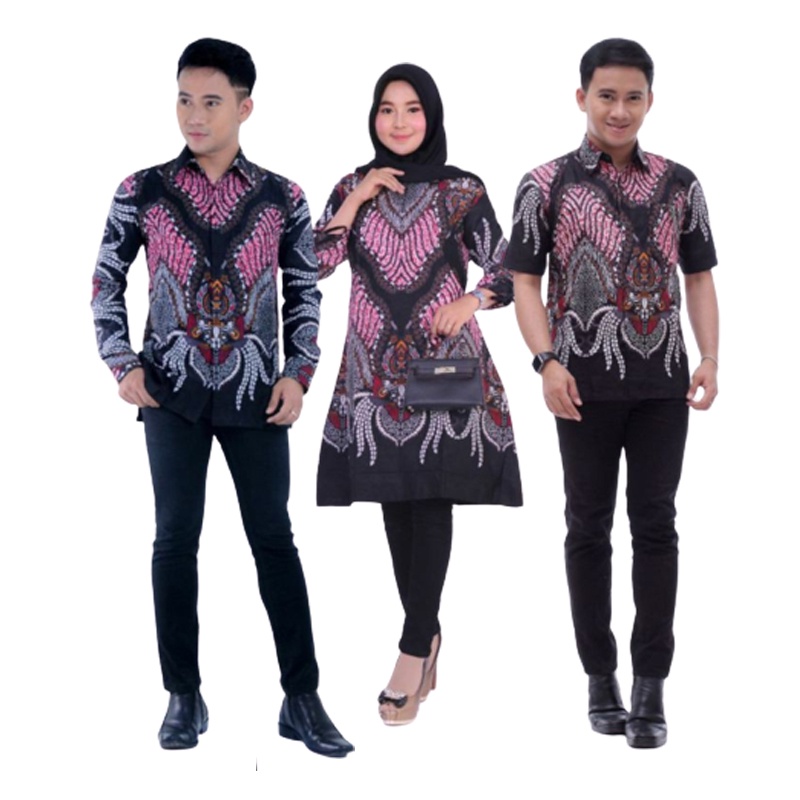 Couple Batik Tunik Atasan Wanita Kemeja Pria Lengan Pendek Panjang Modern Katun Jumbo Madu Pink