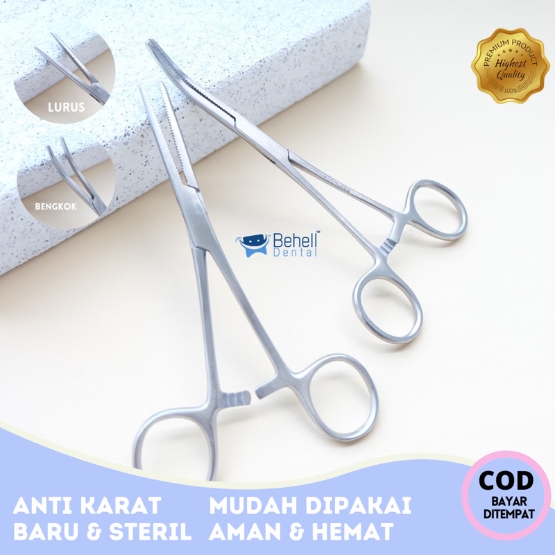 GUNTING HEMOSTAT ARTERI ALAT GANTI KARET BEHEL POWER O CHAIN SAMBUNG TARIK LURUS BENGKOK 14cm 14 cm