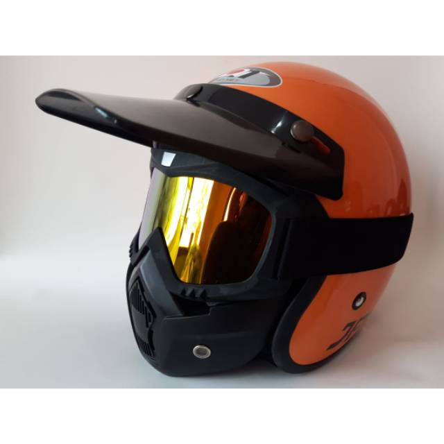 ( COD ) helm bogo retro jpn orange doff plus google mask