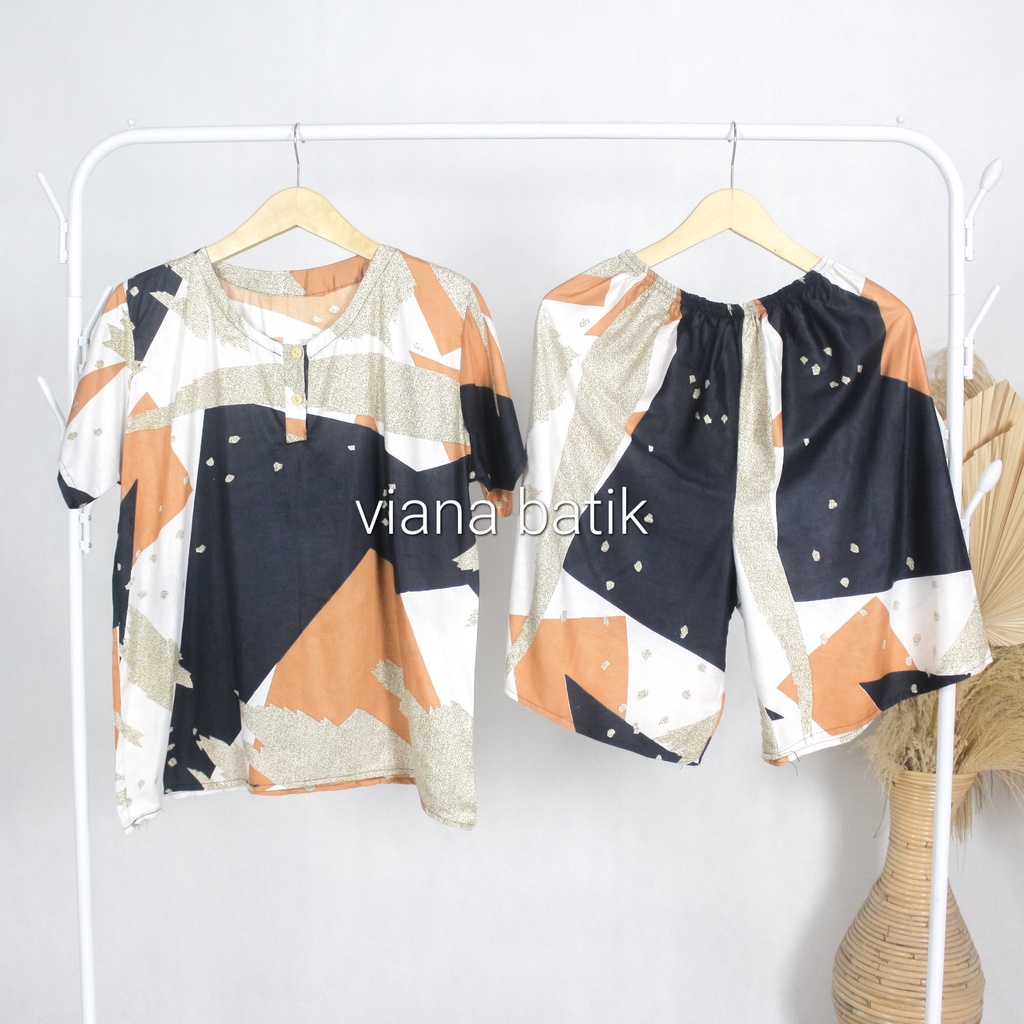 Setelan Baju Tidur Wanita Dewasa One set Piyama Pendek Motif Canva Bahan Rayon