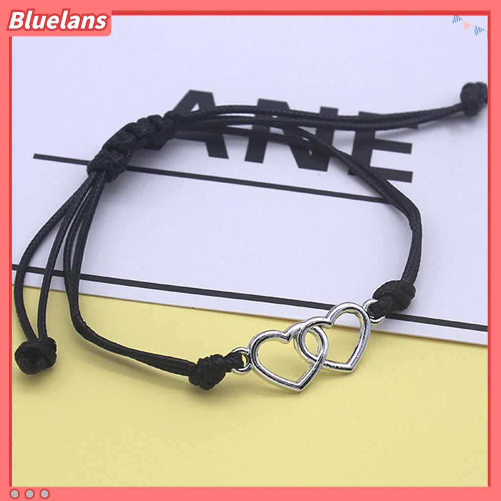 2pcs / Set Gelang Handmade Desain Hati Ganda Permukaan Halus Untuk Pasangan