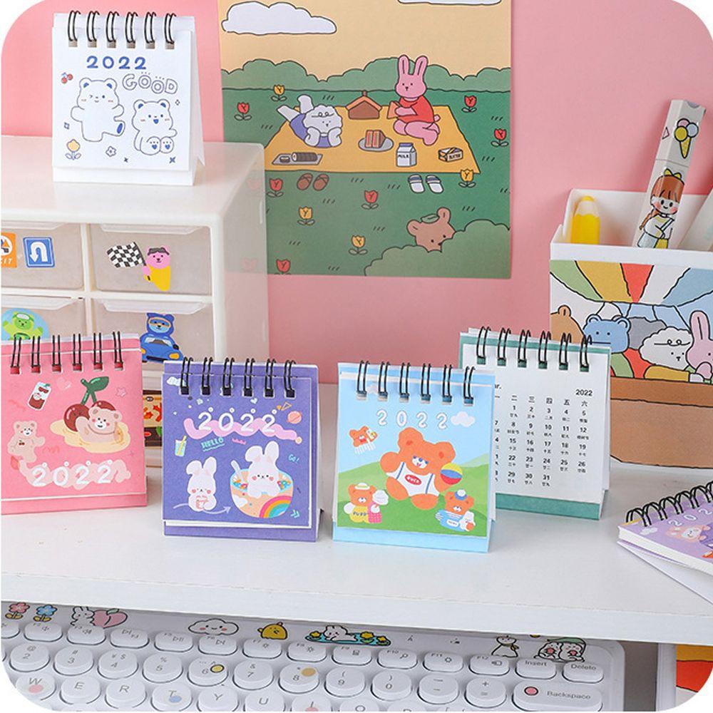 Kalender Meja Mini Agustina 2022alat Tulis Siswa Kreatif Lucu Kawaii Calendar Planner Perlengkapan Sekolah Kalender Meja