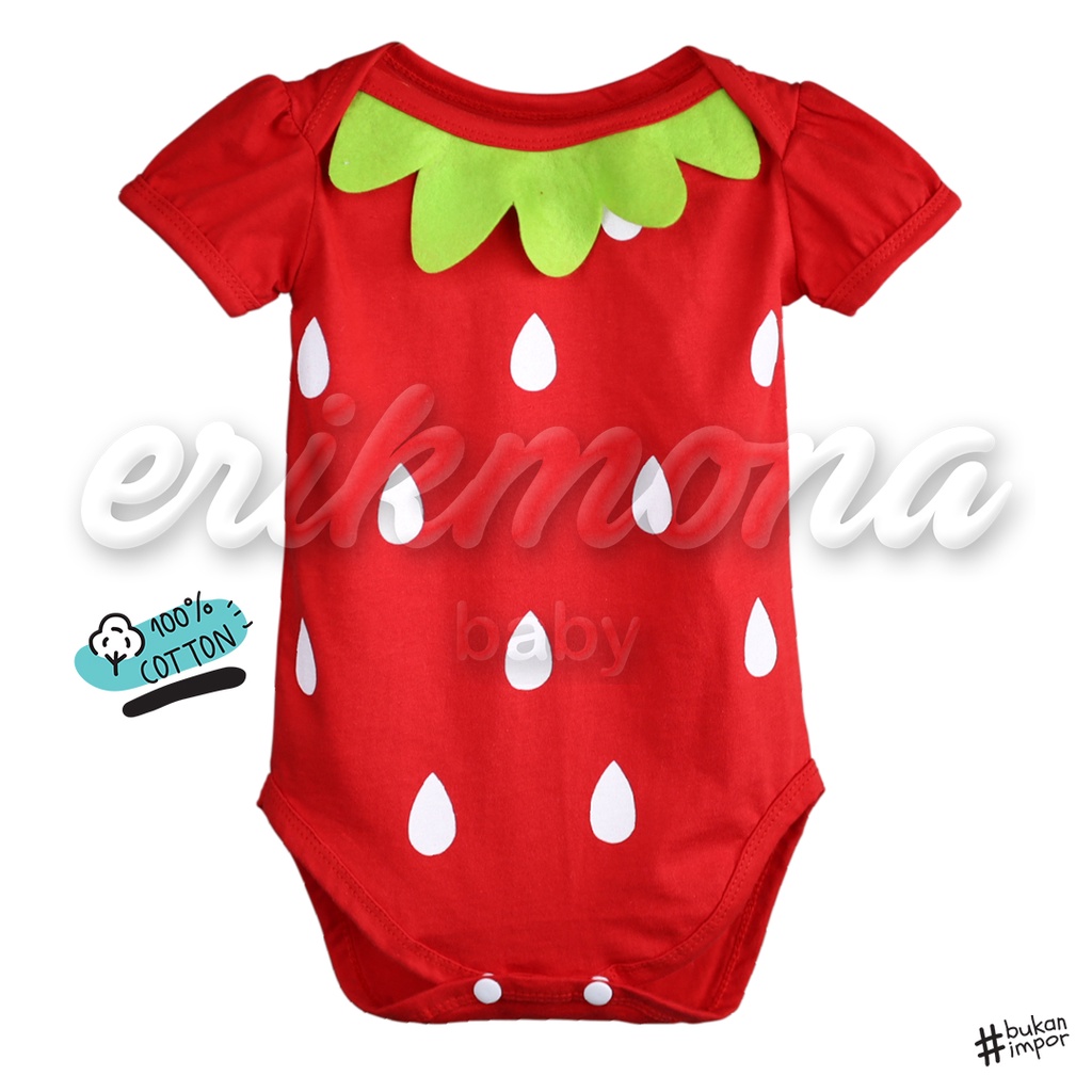 Ermon Baby - Jumper Bayi Laki Laki Perempuan Jumper Baby Cowok Cewek Lucu Karakter Buah Strawberry + Topi Usia 0 - 12 Bulan