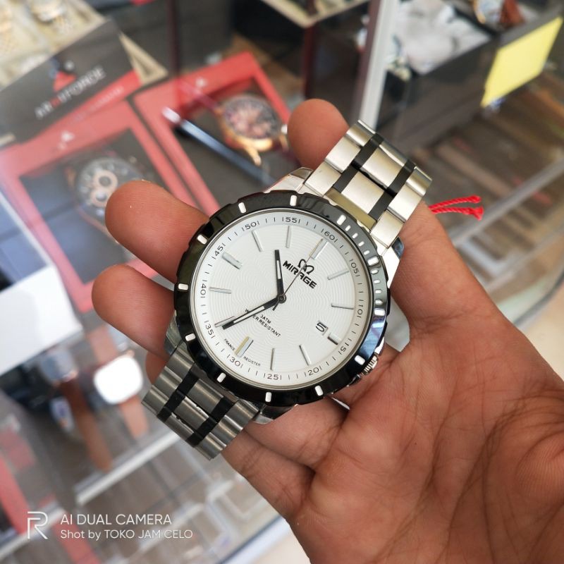 JAM TANGAN MIRAGE ORIGINAL 8549 PRIA SILVER BLACK